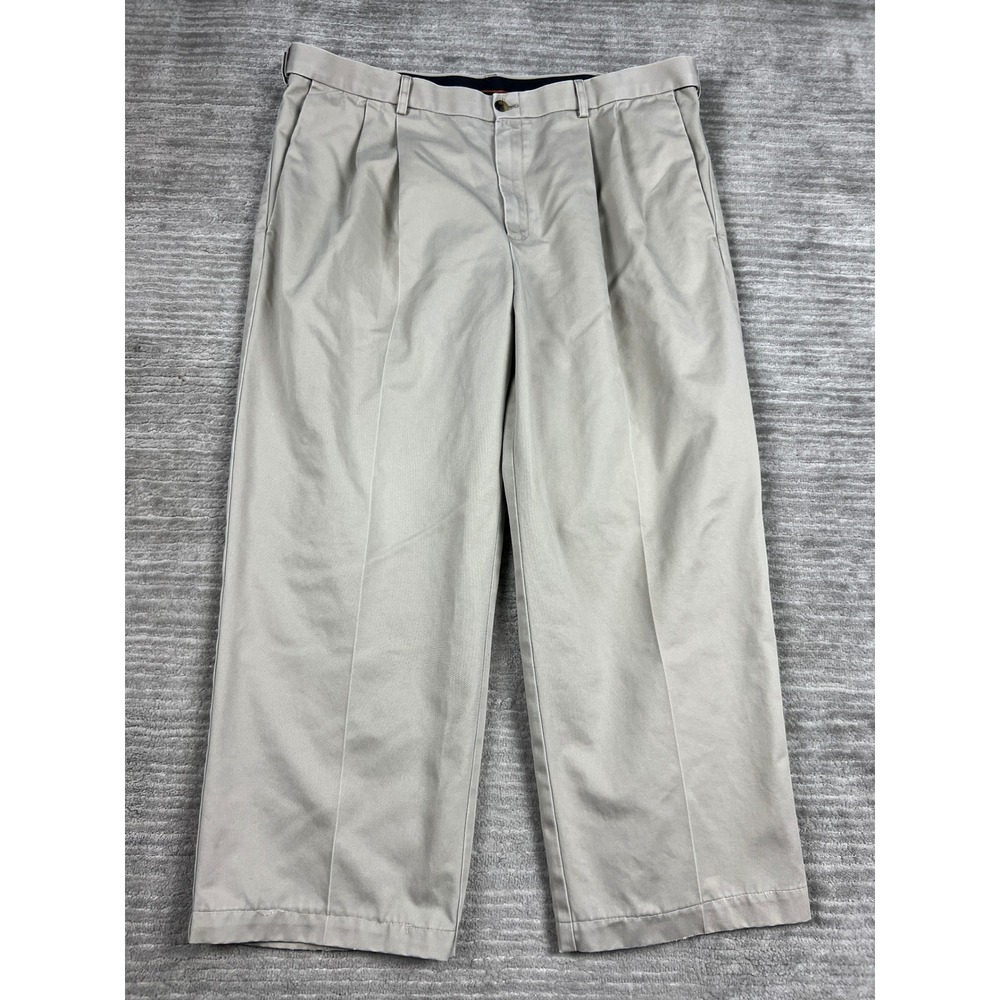 Haggar Chino Pants Mens 40x29 Tan Pleated Classic Fit 100% Combed Cotton CT23BK
